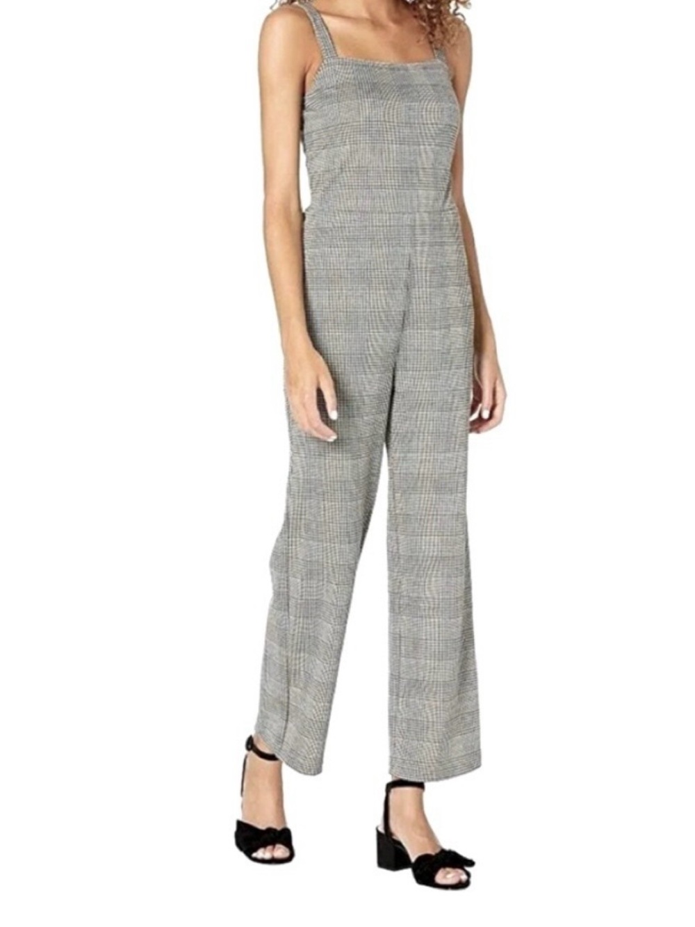 NWT Sanctuary Gray Glen Plaid Square-Neck Sleeveless Knit Cropped Jumpsuit XL